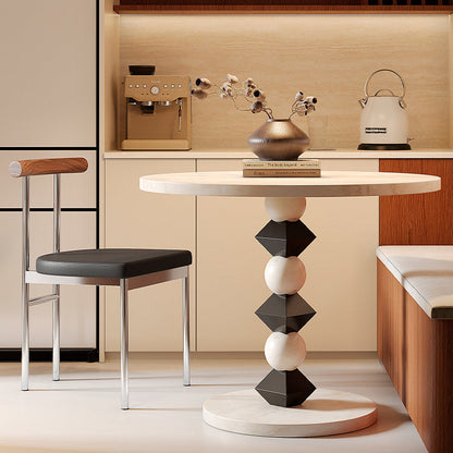 Contemporary Scandinavian PU Leather Metal Solid Wood Rounded Rectangular Dining Chair With Backrest For Dining Room