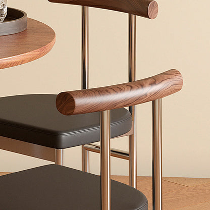 Contemporary Scandinavian PU Leather Metal Solid Wood Rounded Rectangular Dining Chair With Backrest For Dining Room