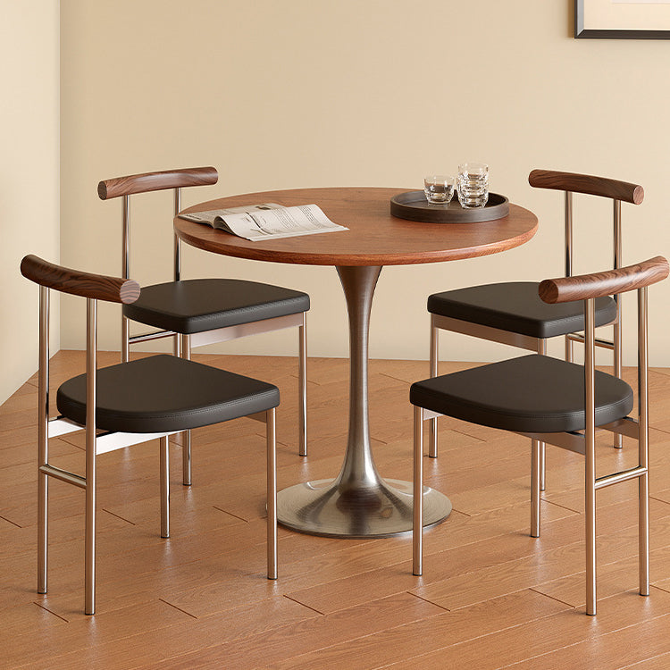 Contemporary Scandinavian PU Leather Metal Solid Wood Rounded Rectangular Dining Chair With Backrest For Dining Room