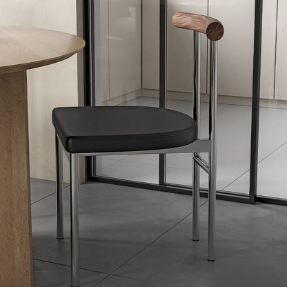 Contemporary Scandinavian PU Leather Metal Solid Wood Rounded Rectangular Dining Chair With Backrest For Dining Room