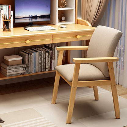 Modern Minimalist Solid Wood Fabric Rectangular Dining Chair With Backrest Armrests For Dining Room