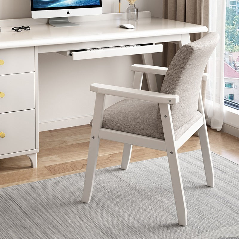 Modern Minimalist Solid Wood Fabric Rectangular Dining Chair With Backrest Armrests For Dining Room