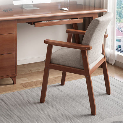 Modern Minimalist Solid Wood Fabric Rectangular Dining Chair With Backrest Armrests For Dining Room