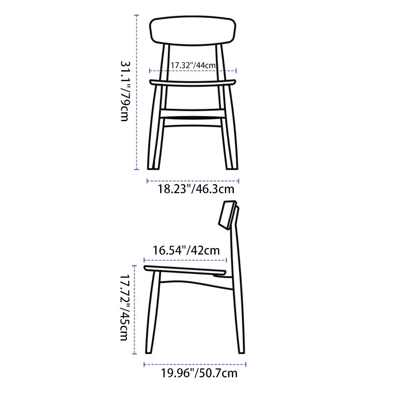 Traditional Japanese Cherry Wood Curved Square Dining Chair With Backrest For Dining Room
