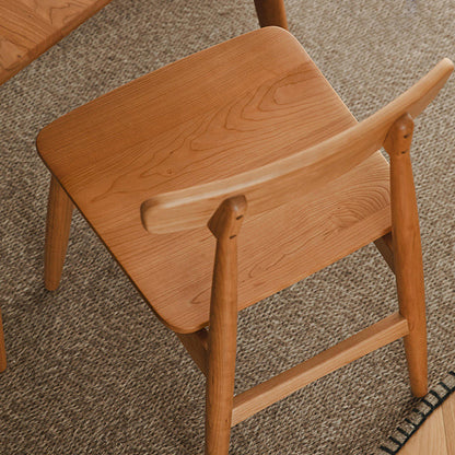 Traditional Japanese Cherry Wood Curved Square Dining Chair With Backrest For Dining Room