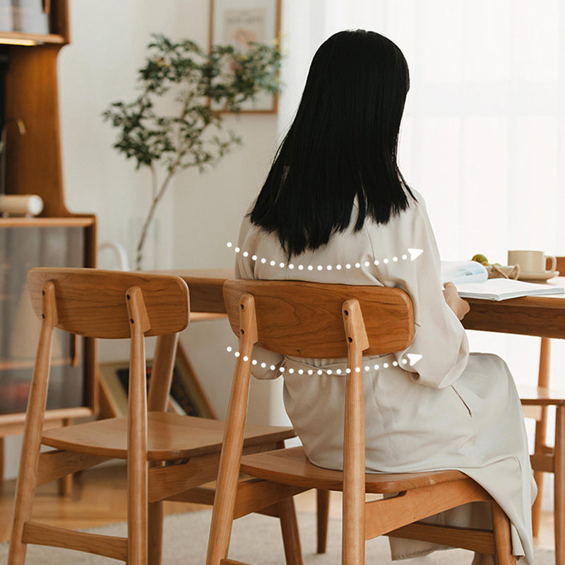 Traditional Japanese Cherry Wood Curved Square Dining Chair With Backrest For Dining Room