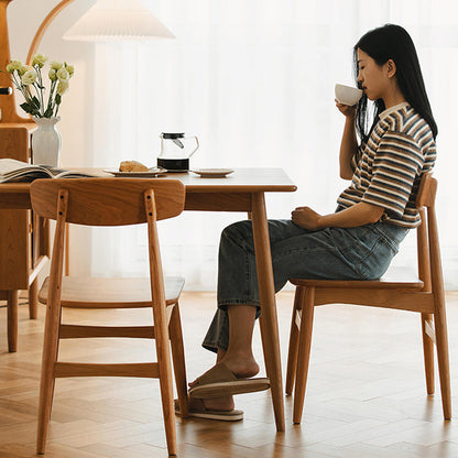 Traditional Japanese Cherry Wood Curved Square Dining Chair With Backrest For Dining Room