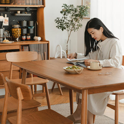 Traditional Japanese Cherry Wood Curved Square Dining Chair With Backrest For Dining Room