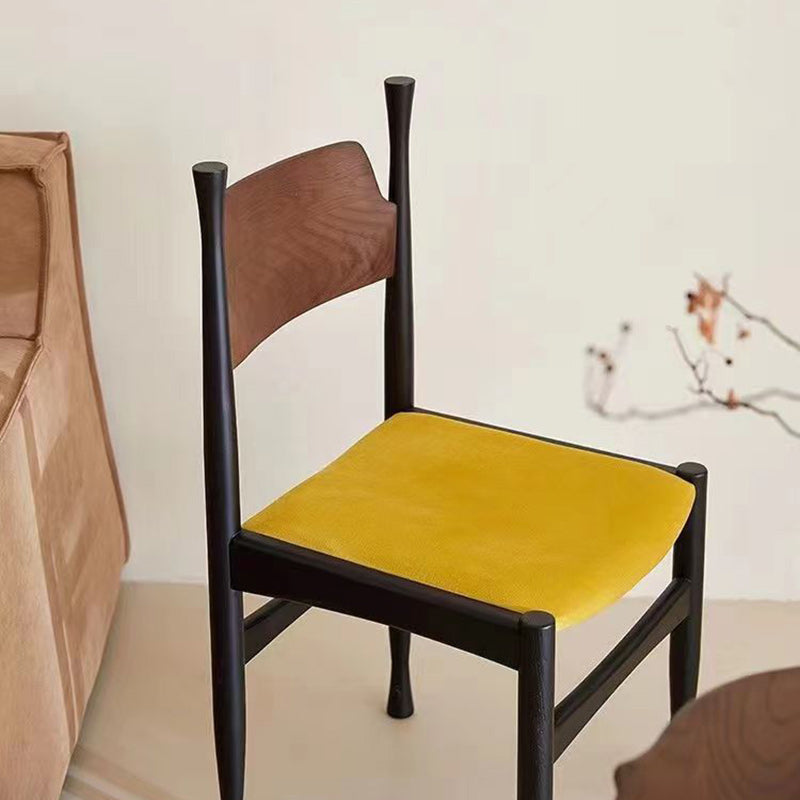 Traditional Chinese Lambswool Solid Wood Cylindrical Square Dining Chair With Backrest For Dining Room