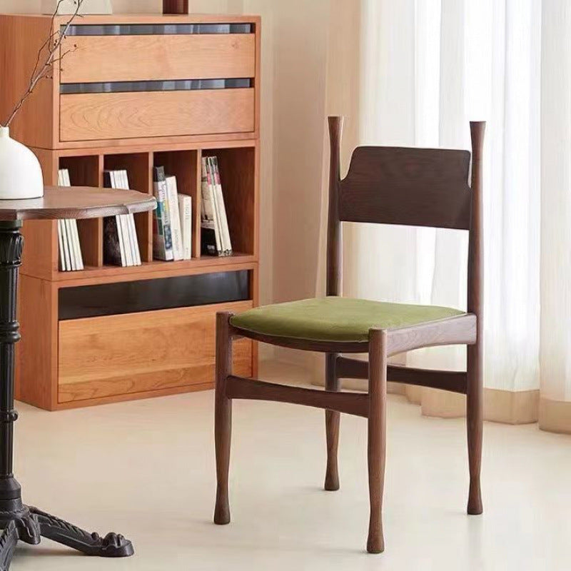 Traditional Chinese Lambswool Solid Wood Cylindrical Square Dining Chair With Backrest For Dining Room