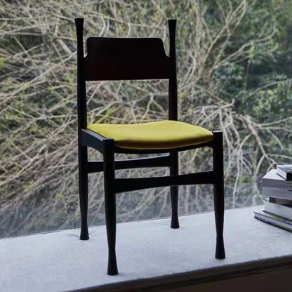 Traditional Chinese Lambswool Solid Wood Cylindrical Square Dining Chair With Backrest For Dining Room