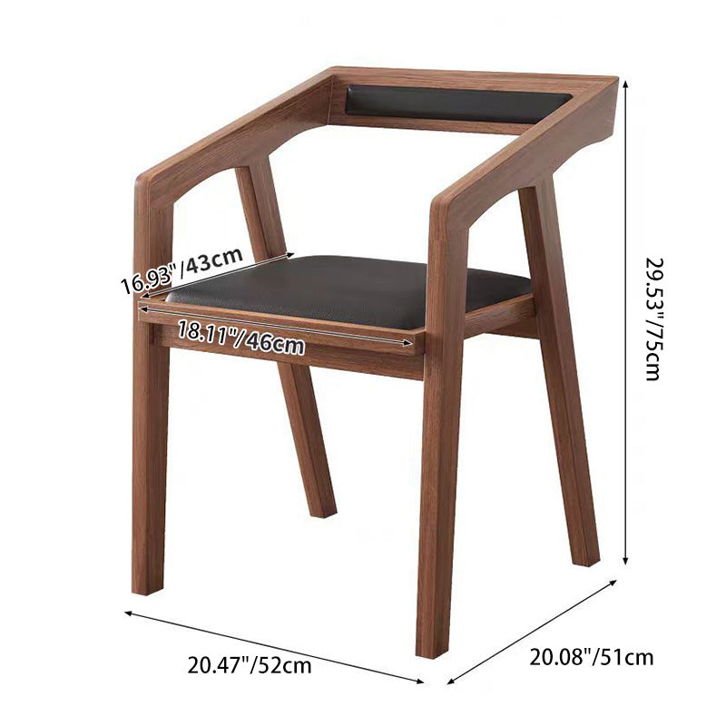 Contemporary Scandinavian Solid Wood Faux Oil-Wax Leather Trapezoid Dining Chair With Armrest Backrest For Dining Room