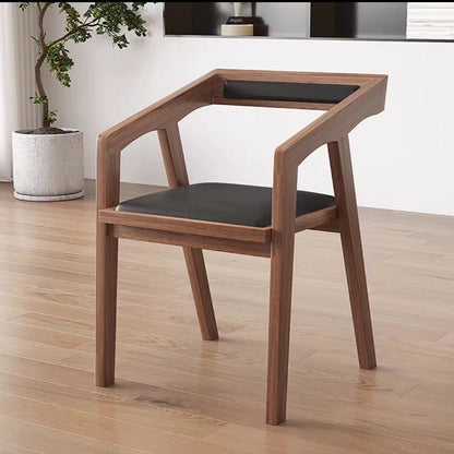 Contemporary Scandinavian Solid Wood Faux Oil-Wax Leather Trapezoid Dining Chair With Armrest Backrest For Dining Room