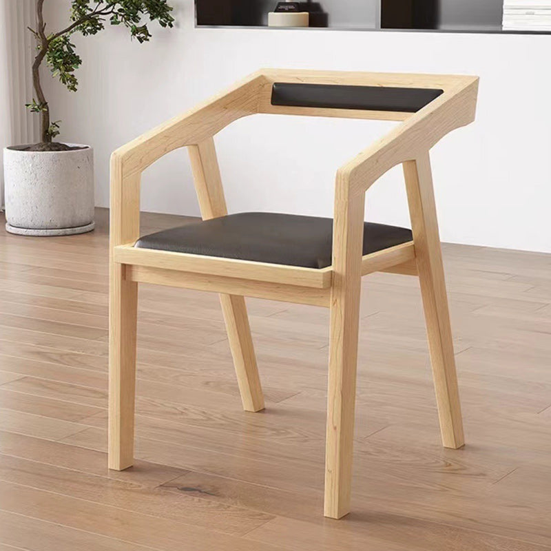 Contemporary Scandinavian Solid Wood Faux Oil-Wax Leather Trapezoid Dining Chair With Armrest Backrest For Dining Room