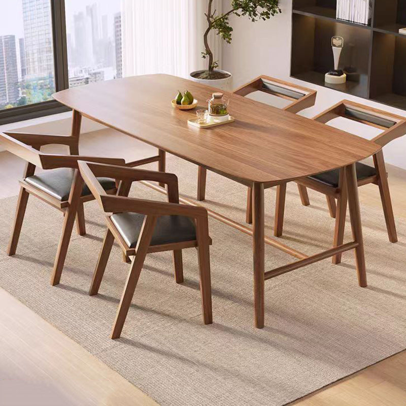 Contemporary Scandinavian Solid Wood Faux Oil-Wax Leather Trapezoid Dining Chair With Armrest Backrest For Dining Room