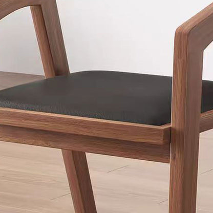 Contemporary Scandinavian Solid Wood Faux Oil-Wax Leather Trapezoid Dining Chair With Armrest Backrest For Dining Room