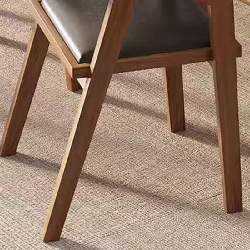 Contemporary Scandinavian Solid Wood Faux Oil-Wax Leather Trapezoid Dining Chair With Armrest Backrest For Dining Room