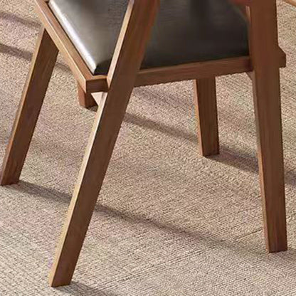 Contemporary Scandinavian Solid Wood Faux Oil-Wax Leather Trapezoid Dining Chair With Armrest Backrest For Dining Room