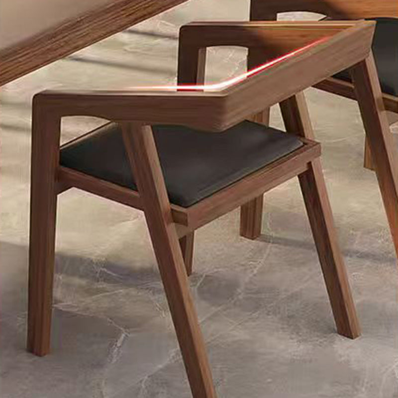 Contemporary Scandinavian Solid Wood Faux Oil-Wax Leather Trapezoid Dining Chair With Armrest Backrest For Dining Room
