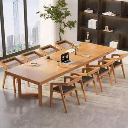 Contemporary Scandinavian Solid Wood Faux Oil-Wax Leather Trapezoid Dining Chair With Armrest Backrest For Dining Room