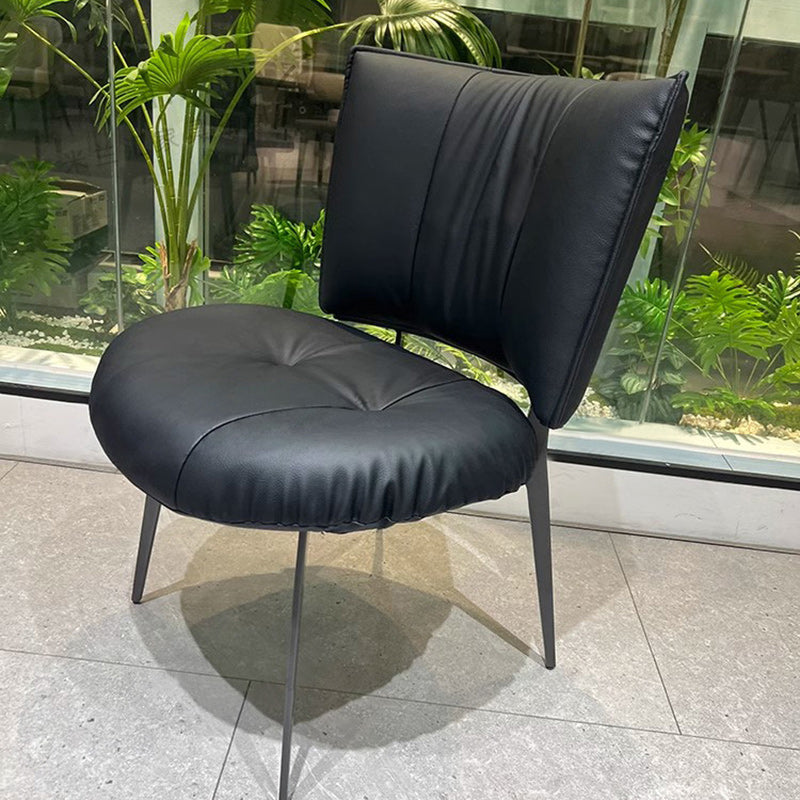 Modern Minimalist Microfiber Leather Metal Curved Square Dining Chair With Backrest For Dining Room