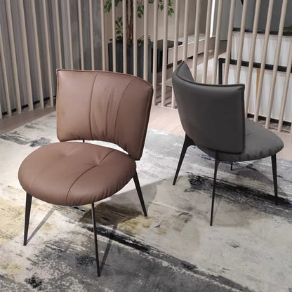 Modern Minimalist Microfiber Leather Metal Curved Square Dining Chair With Backrest For Dining Room
