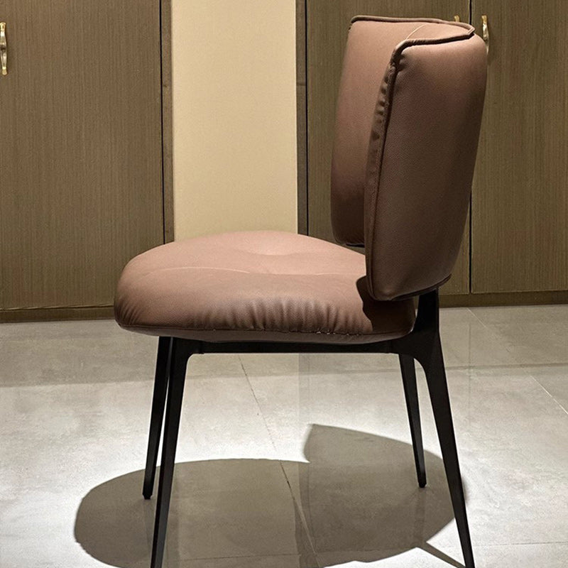 Modern Minimalist Microfiber Leather Metal Curved Square Dining Chair With Backrest For Dining Room