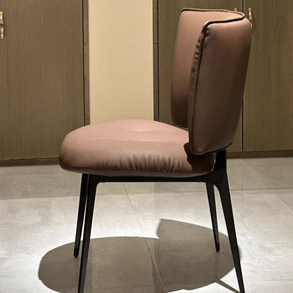 Modern Minimalist Microfiber Leather Metal Curved Square Dining Chair With Backrest For Dining Room
