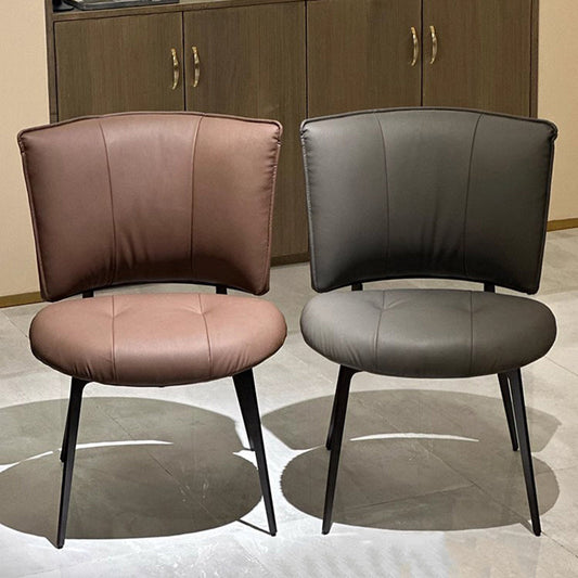 Modern Minimalist Microfiber Leather Metal Curved Square Dining Chair With Backrest For Dining Room