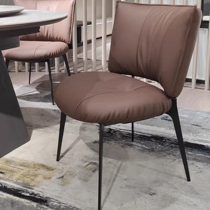 Modern Minimalist Microfiber Leather Metal Curved Square Dining Chair With Backrest For Dining Room