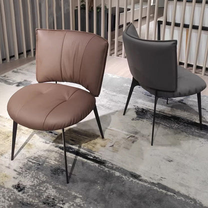 Modern Minimalist Microfiber Leather Metal Curved Square Dining Chair With Backrest For Dining Room