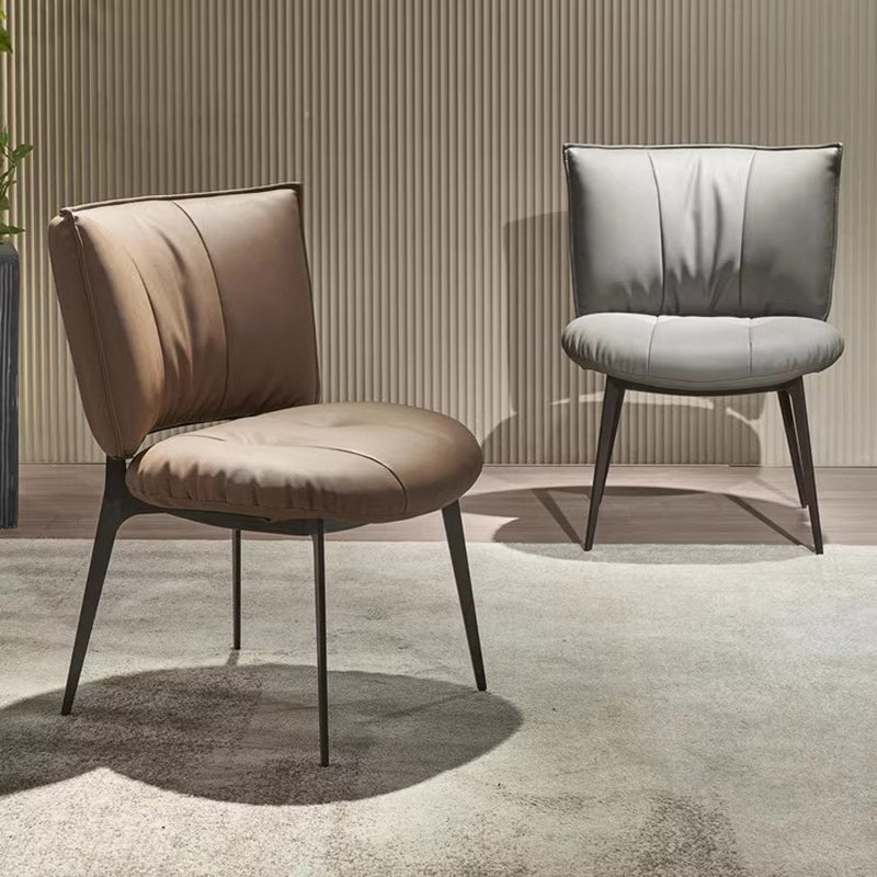 Modern Minimalist Microfiber Leather Metal Curved Square Dining Chair With Backrest For Dining Room