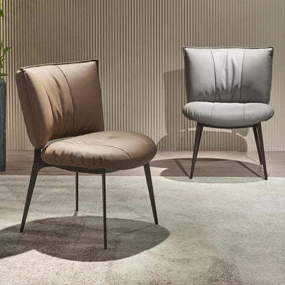 Modern Minimalist Microfiber Leather Metal Curved Square Dining Chair With Backrest For Dining Room