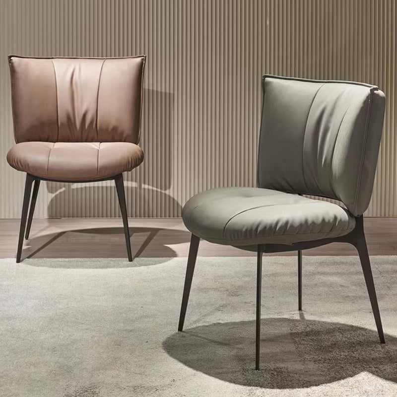 Modern Minimalist Microfiber Leather Metal Curved Square Dining Chair With Backrest For Dining Room