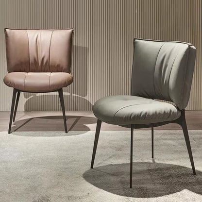 Modern Minimalist Microfiber Leather Metal Curved Square Dining Chair With Backrest For Dining Room