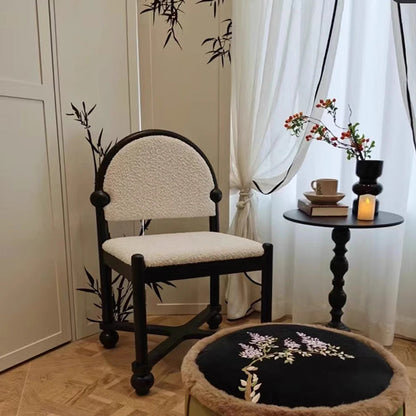 Traditional Vintage Velvet Solid Wood Half-Round Square Dining Chair With Backrest For Dining Room