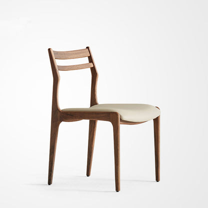 Traditional Chinese PU Leather Solid Wood Curved Square Dining Chair With Backrest For Dining Room