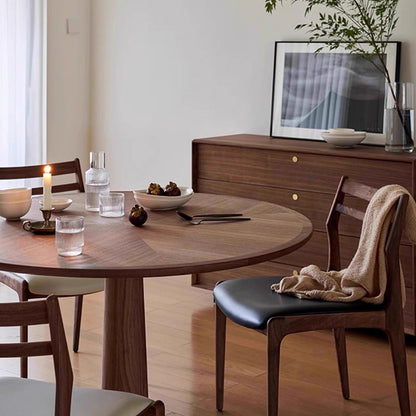 Traditional Chinese PU Leather Solid Wood Curved Square Dining Chair With Backrest For Dining Room