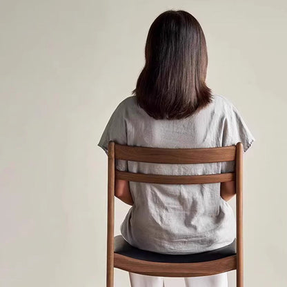 Traditional Chinese PU Leather Solid Wood Curved Square Dining Chair With Backrest For Dining Room