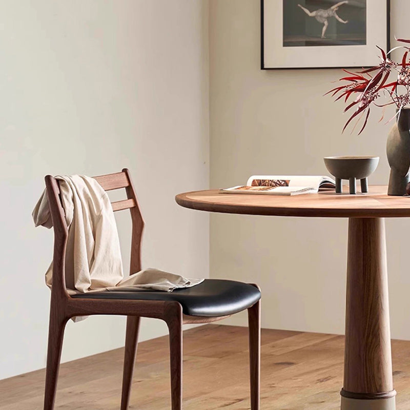 Traditional Chinese PU Leather Solid Wood Curved Square Dining Chair With Backrest For Dining Room