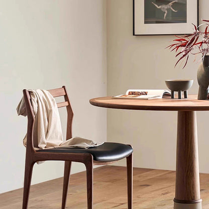 Traditional Chinese PU Leather Solid Wood Curved Square Dining Chair With Backrest For Dining Room