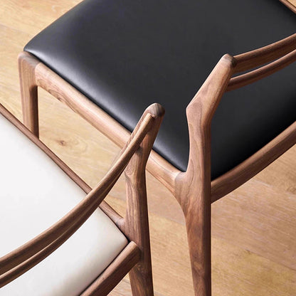 Traditional Chinese PU Leather Solid Wood Curved Square Dining Chair With Backrest For Dining Room