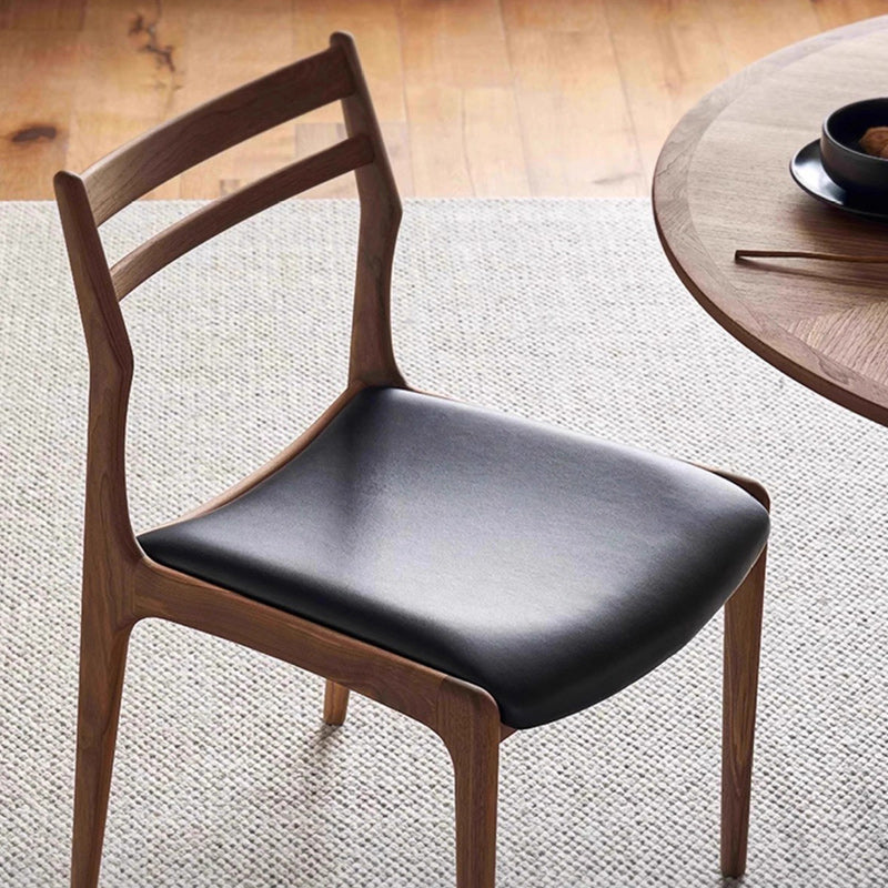 Traditional Chinese PU Leather Solid Wood Curved Square Dining Chair With Backrest For Dining Room