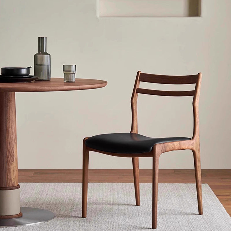 Traditional Chinese PU Leather Solid Wood Curved Square Dining Chair With Backrest For Dining Room