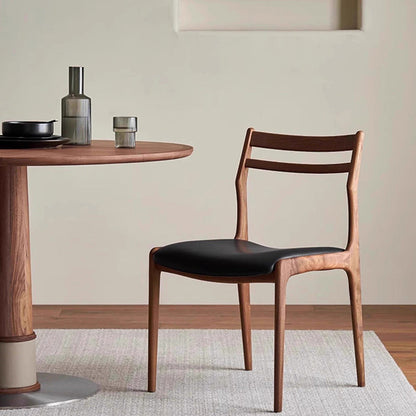 Traditional Chinese PU Leather Solid Wood Curved Square Dining Chair With Backrest For Dining Room