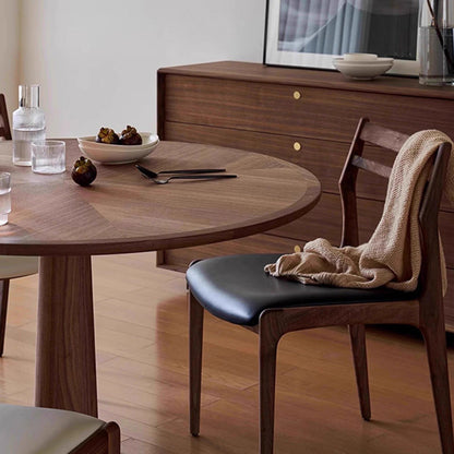 Traditional Chinese PU Leather Solid Wood Curved Square Dining Chair With Backrest For Dining Room