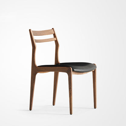 Traditional Chinese PU Leather Solid Wood Curved Square Dining Chair With Backrest For Dining Room