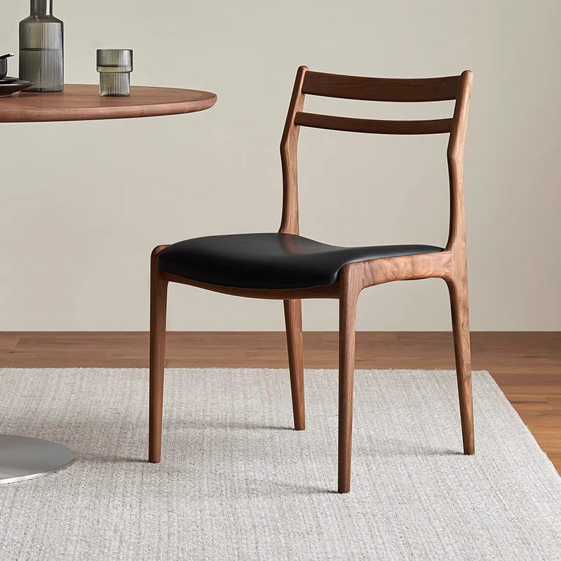 Traditional Chinese PU Leather Solid Wood Curved Square Dining Chair With Backrest For Dining Room