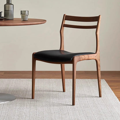 Traditional Chinese PU Leather Solid Wood Curved Square Dining Chair With Backrest For Dining Room