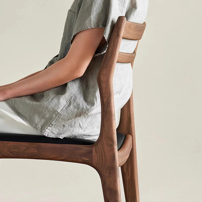 Traditional Chinese PU Leather Solid Wood Curved Square Dining Chair With Backrest For Dining Room